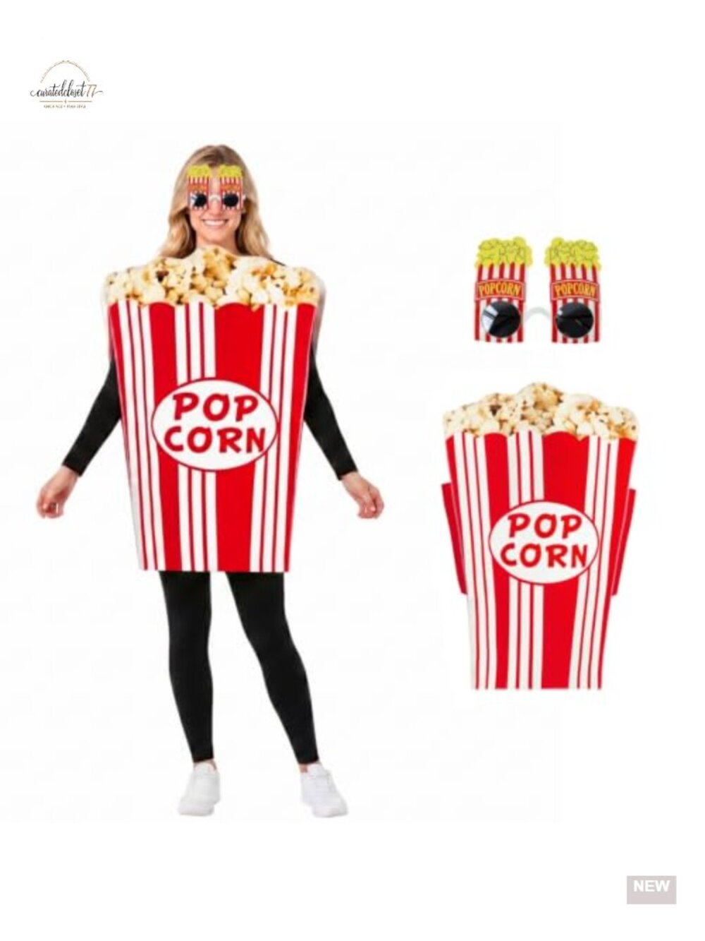 Adult Popcorn Costume Set Polyester Tunic & Sunglasses Halloween Movie Party